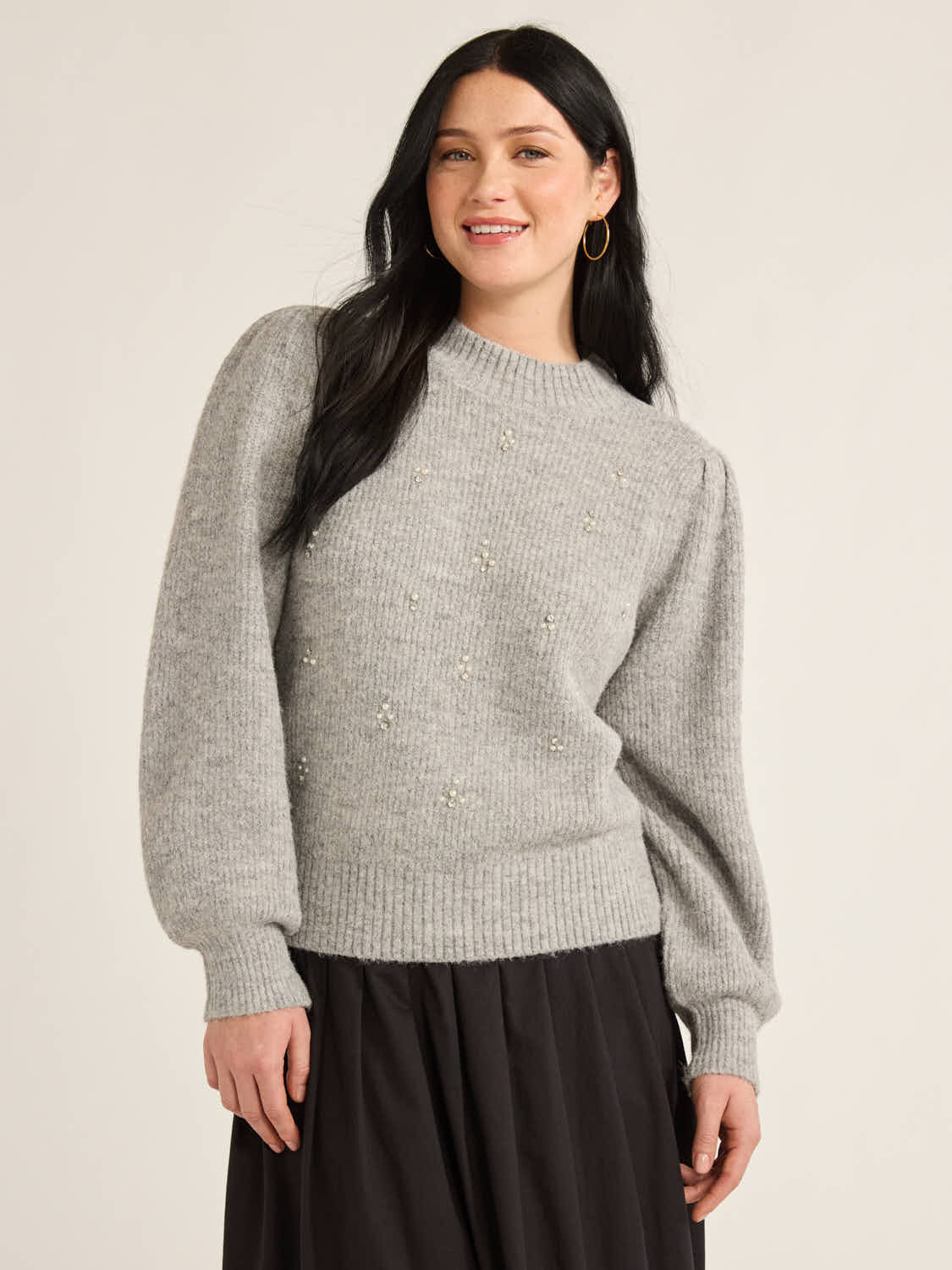 Free Assembly Women’s Beaded Sweater with Puff Sleeves, Midweight, Sizes XS-XXXL | Walmart (US)