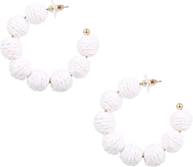 Raffia Hoop Earrings for Women Boho Colorful Rainbow Beaded Earrings Bohemian Statement Rattan Ea... | Amazon (US)