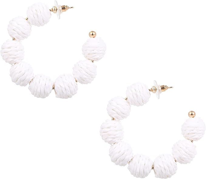 Raffia Hoop Earrings for Women Boho Colorful Rainbow Beaded Earrings Bohemian Statement Rattan Ea... | Amazon (US)