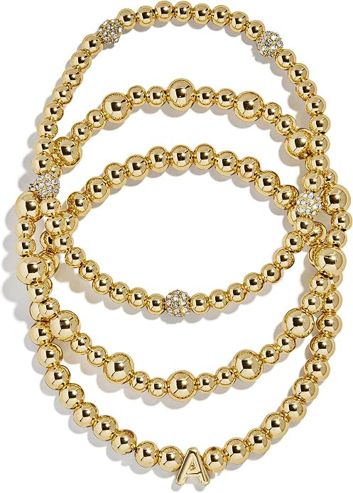 BaubleBar Three Bracelet Gift Set for Women, Gold-Plated Initial Beaded Bracelets, Fashion Jewelr... | Amazon (US)