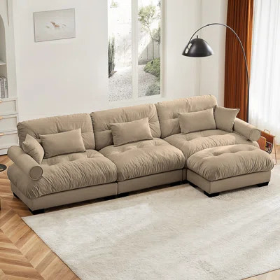 Super Comfort Modular Velvet Sectional Sofa Couch With Movable Ottoman,Corner Sectional With Bolstered Armrests, Deep Seat Cloud Couch, Convertible L | Wayfair North America