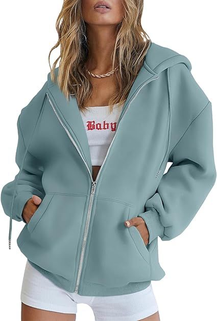 Trendy Queen Womens Zip Up Hoodies Long Sleeve Sweatshirts Fall Outfits Oversized Sweaters Casual... | Amazon (US)