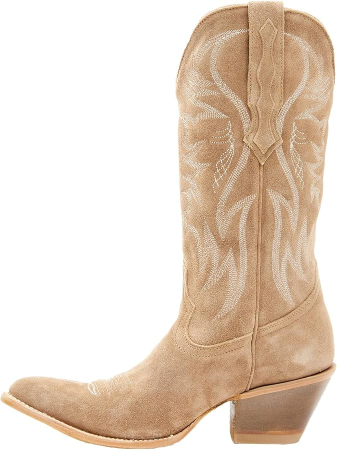 Womens Faux Suede Embroidered Cowboy Boots Pointed Toe Chunky Heel Cowboy Boots Pull On Womens Fa... | Amazon (US)