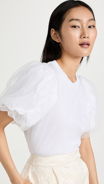 Cropped Short Puff Sleeve T-Shirt with Overlay | Shopbop