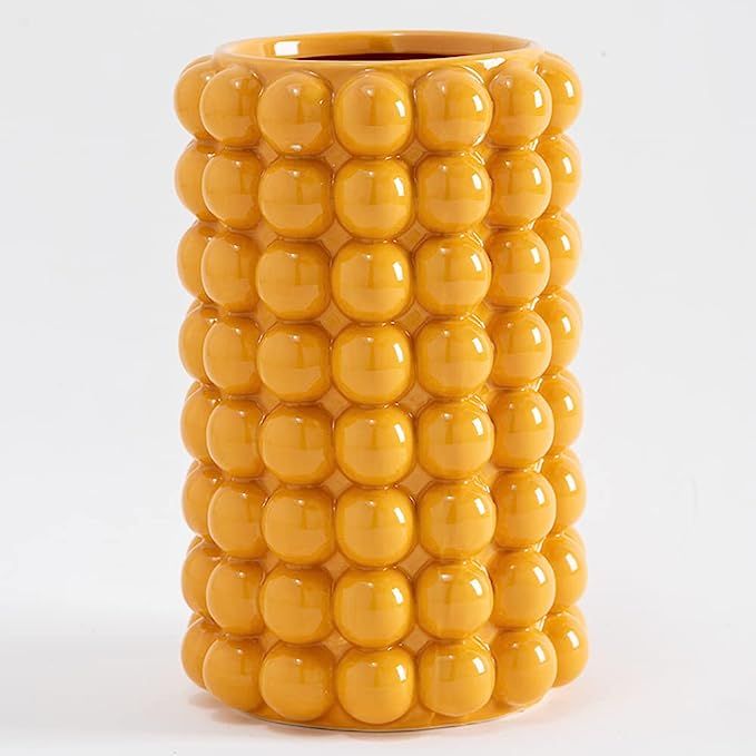 Anding Yellow Vase. Flowers. Yellow Ceramic Vase for Home Decor. Pampas Grass Vase. Boho Vase.Mod... | Amazon (US)
