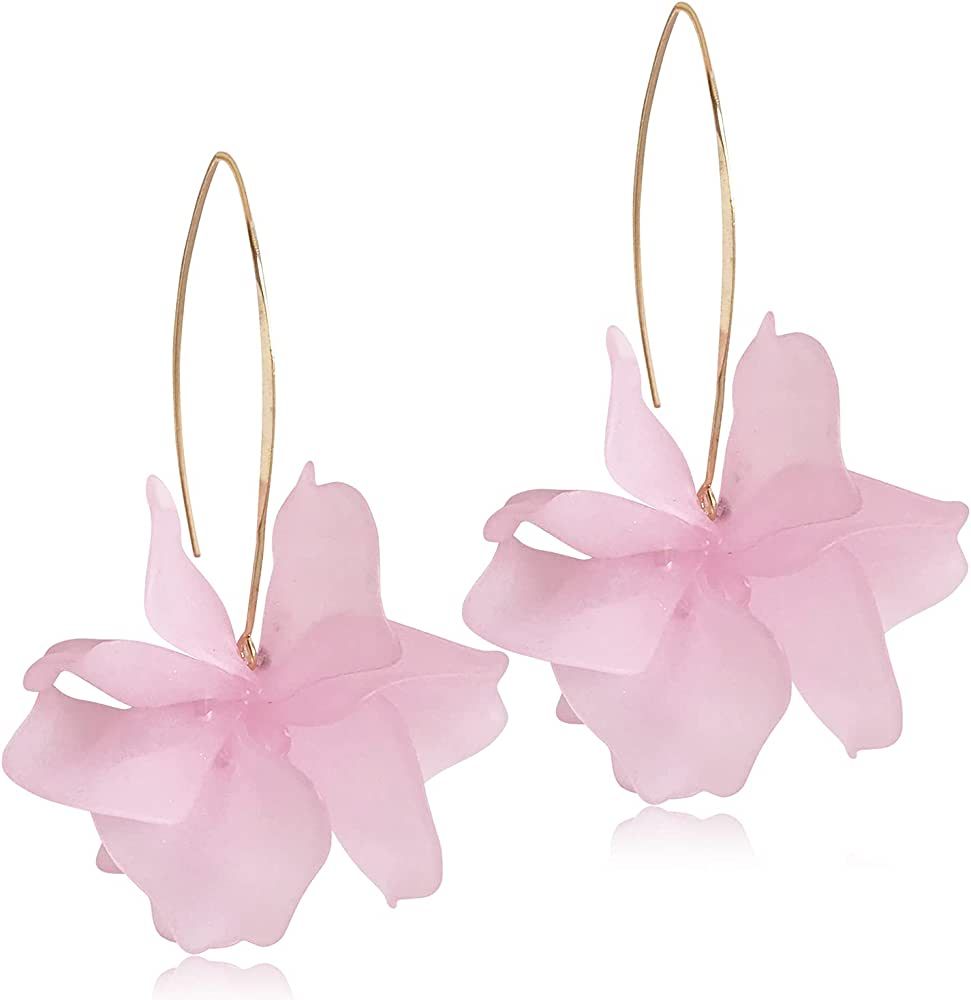 D.Rosse Boho Rose Petal Dangle Resin Earrings - Long Drop Acrylic Tiered Flower Earrings - Statem... | Amazon (US)