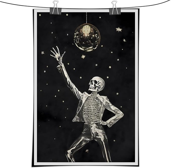 Generic Halloween Party Dancing Skeleton Wall Art Skeleton Disco poster Funny Black & White Art W... | Amazon (US)