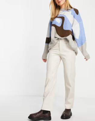 Mango faux leather straight leg pants in ecru | ASOS (Global)