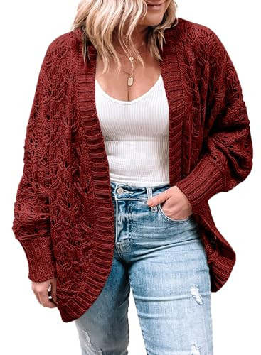 Eytino Womens Plus Size Crochet Cardigan Sweater Long Sleeve Hollow Out Open Front Cardigans Outw... | Amazon (US)