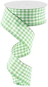 Gingham Check Wired Edge Ribbon, 1.5" x 10 Yards (Emerald Green, White) | Amazon (US)