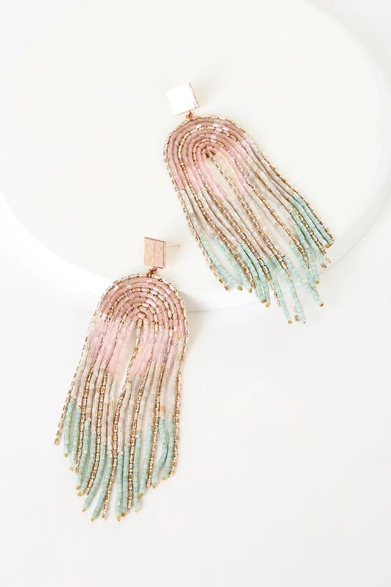 Drop of Magic Pale Pink Multi Beaded Fringe Drop Earrings | Lulus (US)