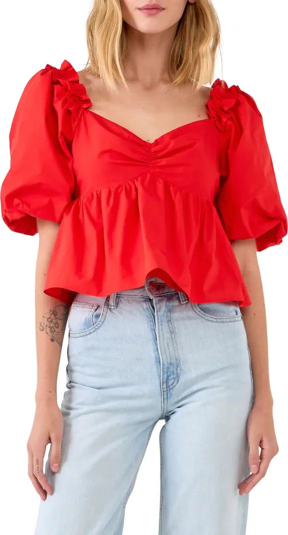 Puff Sleeve Sweetheart Cotton Top | Nordstrom