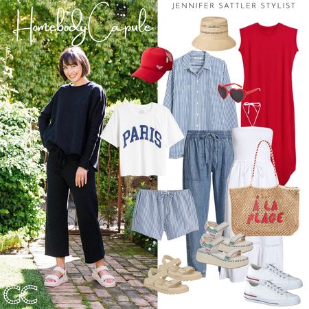 New edition of my casual Homebody Capsule wardrobe featuring this summer sweatsuit and T-shirt dress from Frank and Eileen made here in CA. 

I’m 5’4” and a size 0. I wear an extra small.  If you are between sizes size down. 