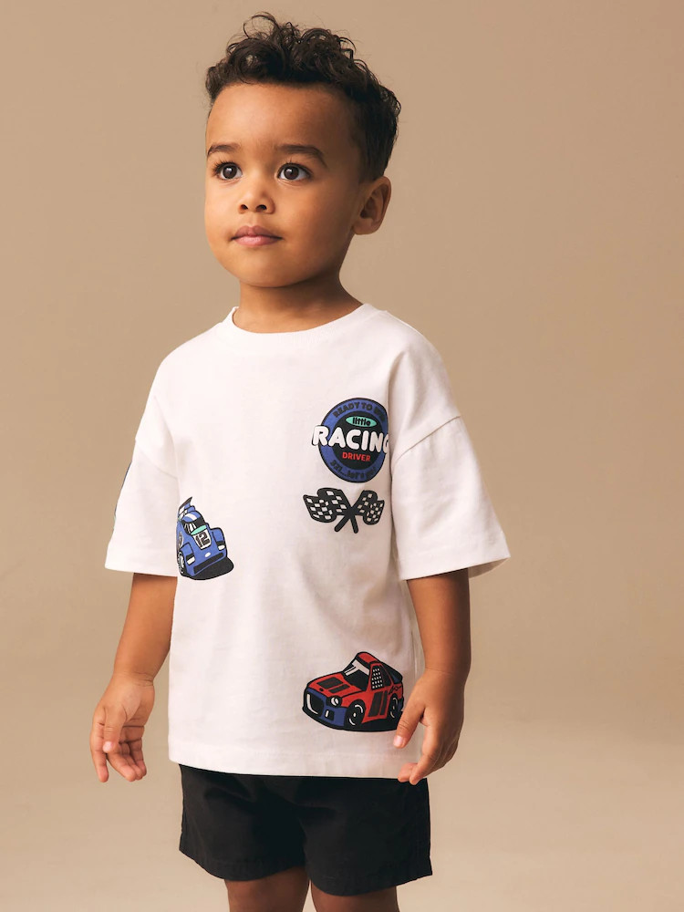 White Race Car Placement Short Sleeve Graphic T-Shirt (3mths-7yrs) | Next US