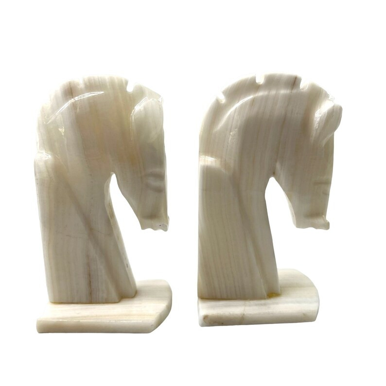 Carved White Marble Horsehead Bookend Sculptures Set of 2 Matching Alabaster 6" | Etsy (US)