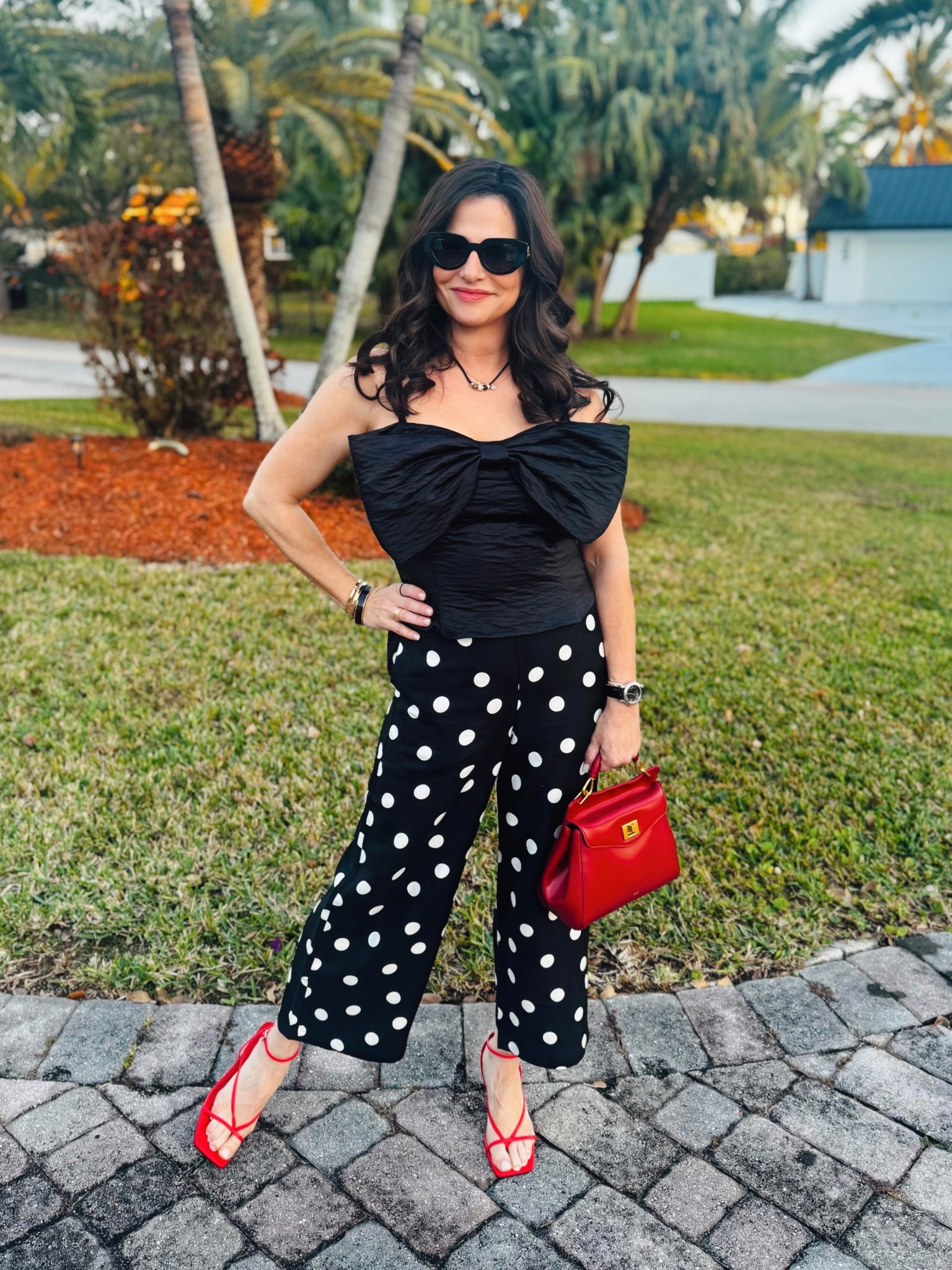 Who doesn’t love a good polka dot look ! On sale !!! Pants wearing a 0 and I could of probably have gone down by 1. Top a medium - which I could of probably size down to a sm but not sure how tight it would of felt, since I am a 36d .  #polkadotstyle #polkadotpants 

#LTKootd #LTKSaleAlert #LTKOver40