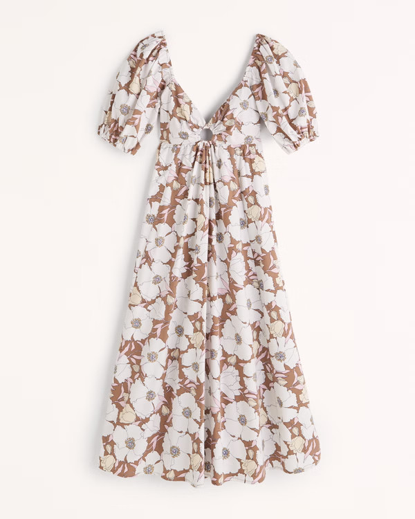 Women's O-Ring Puff Sleeve Midi Dress | Women's The A&F Getaway Shop | Abercrombie.com | Abercrombie & Fitch (US)
