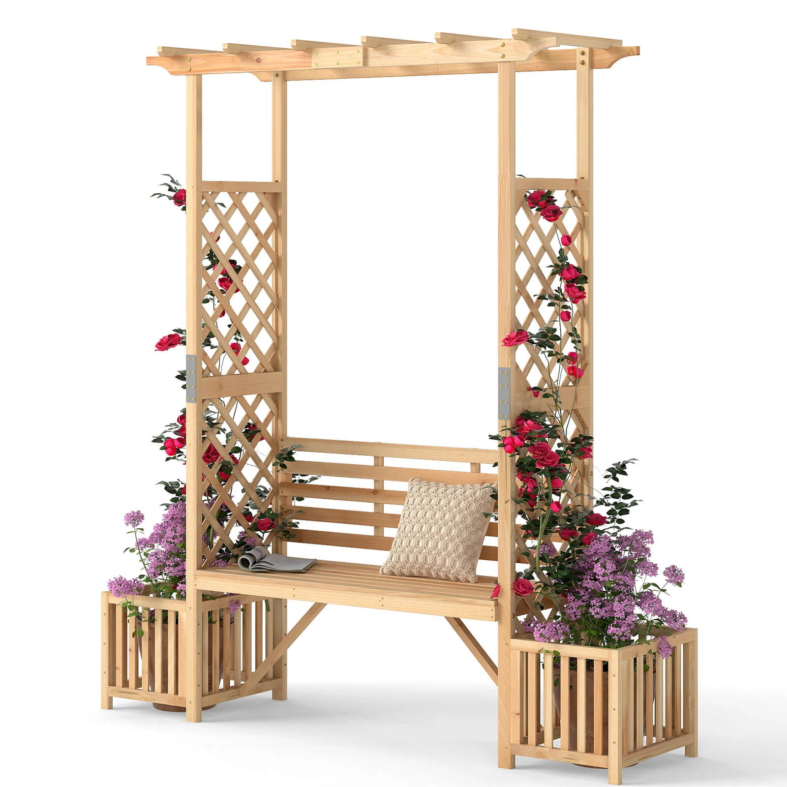 Patio Garden Bench Arbor Arch with Pergola Planting Box Side Trellis for Vines | Wayfair North America