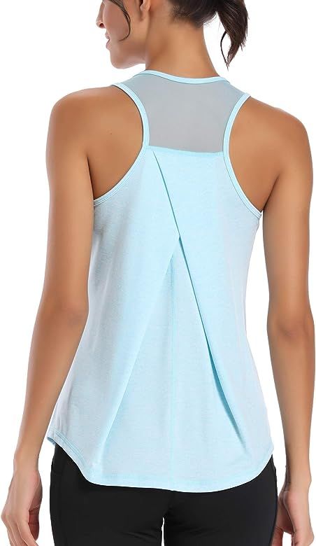 Workout Tops for Women Mesh Racerback Tank Yoga Shirts Gym Clothes | Amazon (US)