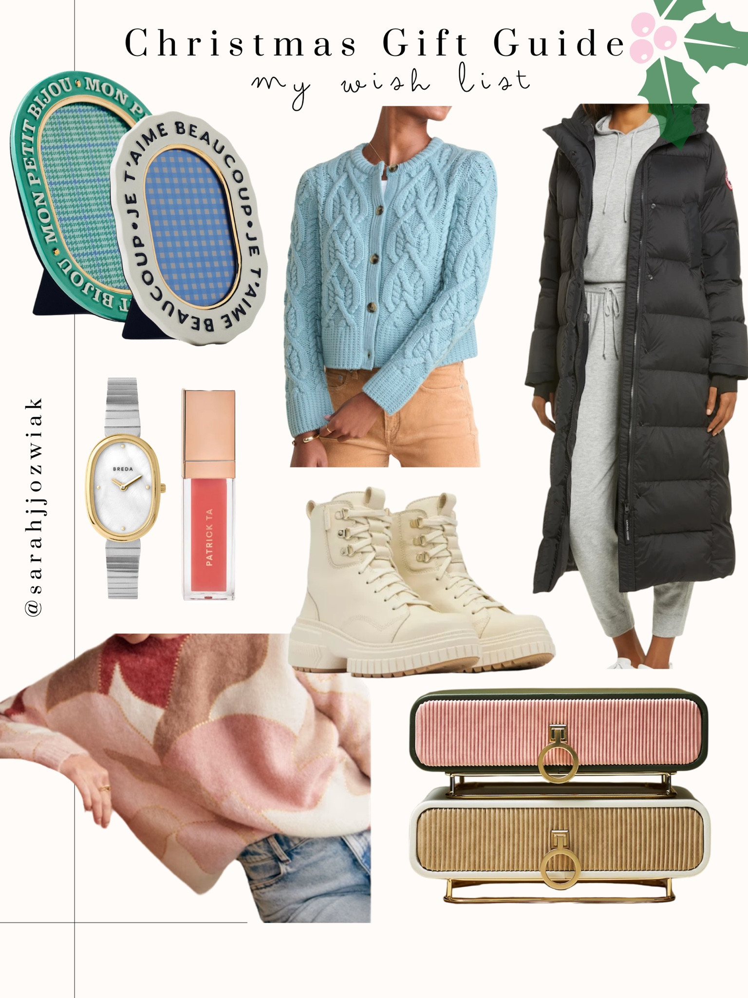 Finally got around to making my Christmas list! The top items on the list for me are the Sezane sweater, picture frames from Anthropologie with cute French sayings, and the gorgeous pink and green jewelry box. 

#LTKGiftGuide #LTKHoliday #LTKHome