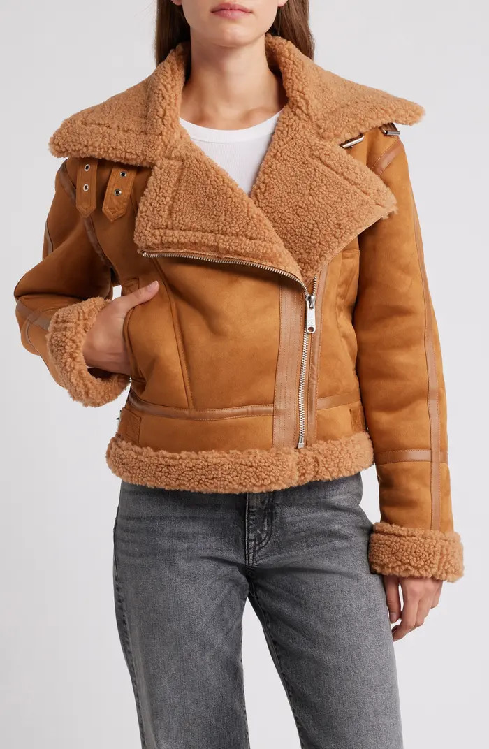 Sam Edelman Notched Lapel Faux Shearling & Faux Suede Jacket | Nordstrom | Nordstrom