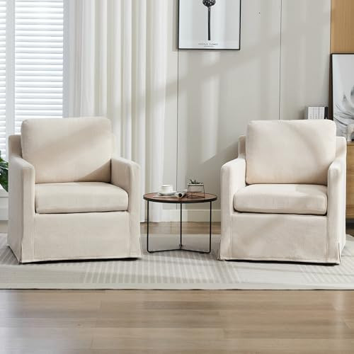 Aoiy & Wifon 29.9" W Accent Chair Set of 2, 360 Armchair Barrel Swivel Chair, Upholstered Comfy Living Room Chair, Chenille, Beige | Amazon (US)