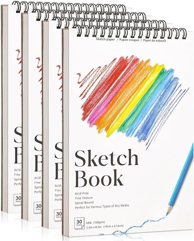 4 Pack Small Sketch Books for Kids, 5.5 × 8.5 in Spiral Bound, 100gsm Paper | Amazon (US)