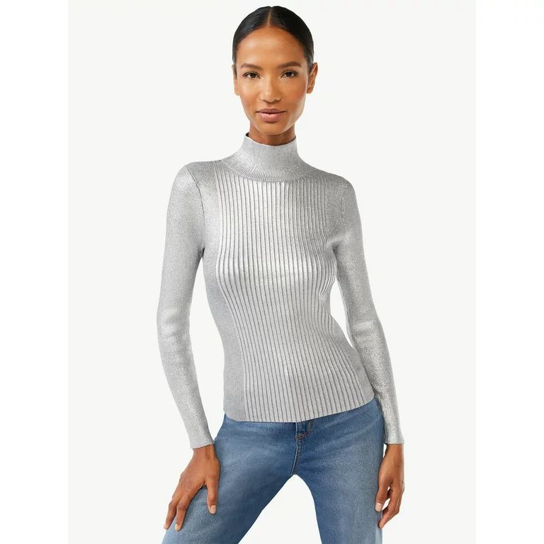 Scoop Women's Metallic Foil Turtleneck - Walmart.com | Walmart (US)