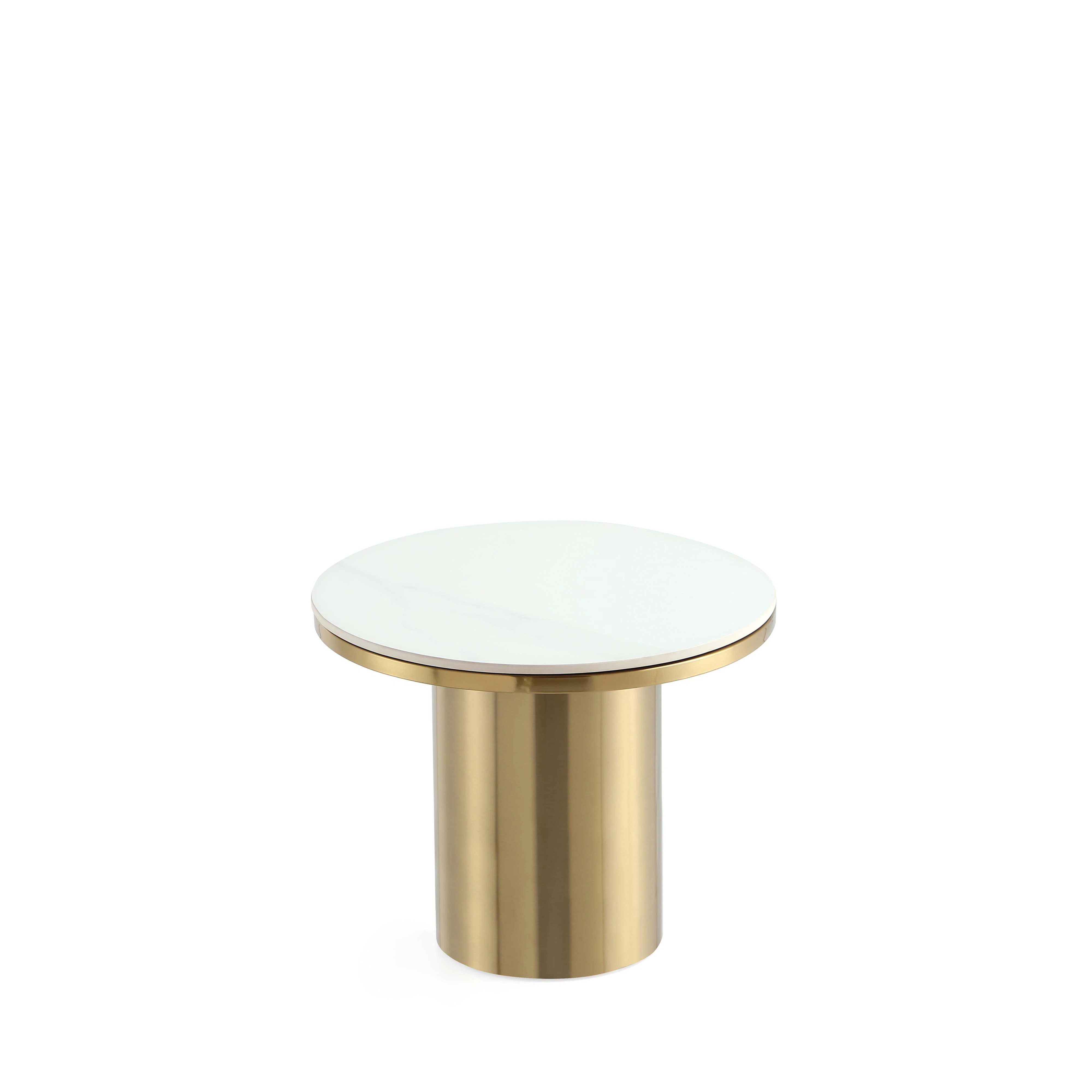 Glenn Stainless Steel End Table with Sintered Stone Top in Gold | Wayfair North America