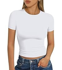 Trendy Queen Womens Short Sleeve T Shirts Summer Crop Tops Basic Slim Fit Gym Workout Y2k Clothes | Amazon (US)