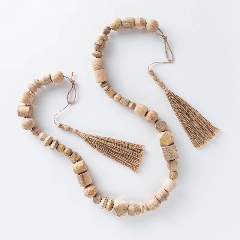 96&#34; Decorative Wooden Bead Garland Natural - Threshold&#8482; designed with Studio McGee | Target