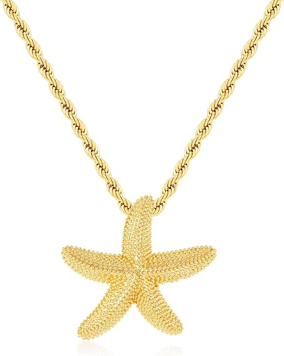 Chunky Gold Necklace Simple Starfish Shell Pendant Conch Seashell Necklace Bohemian Summer Beach ... | Amazon (US)