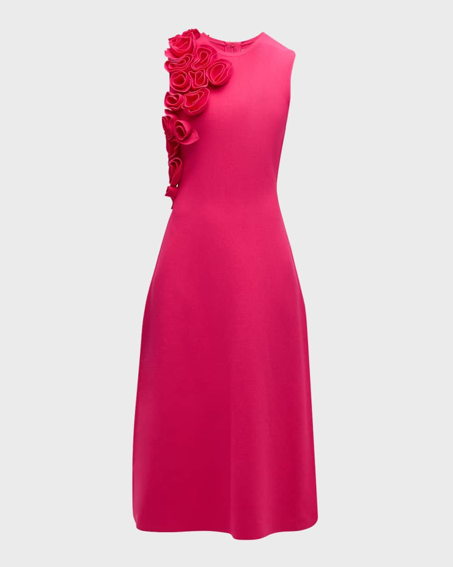 Lela Rose Colorblock Flower-Applique Sleeveless Rib Midi Dress | Neiman Marcus
