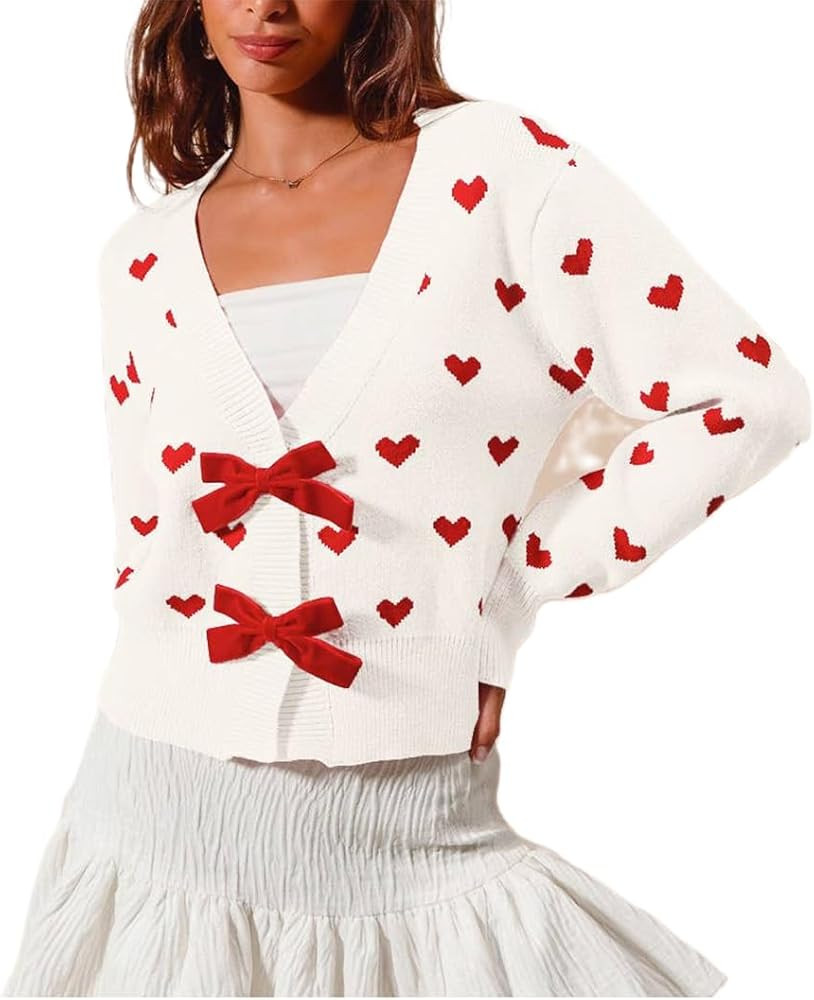 Women's Bow Tie Cardigan Sweaters Sequin Graphic Long Sleeve Open Front Knitted Cardigans Cute Pa... | Amazon (US)