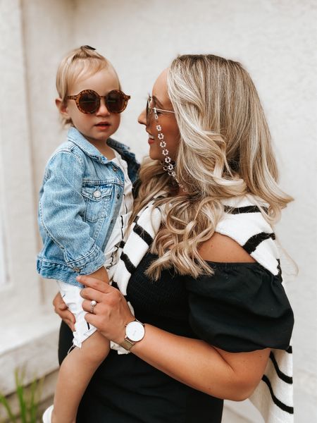 Mommy and me monochrome striped look

Gap baby denim jacket
Shein jumpsuit. Amazon toddler sunnies

Amazon black dress in M. Old Navy sweater from years ago but similar linked 

Amazon sunnies and sunglasses chain  

#LTKfamily #LTKkids #LTKbump