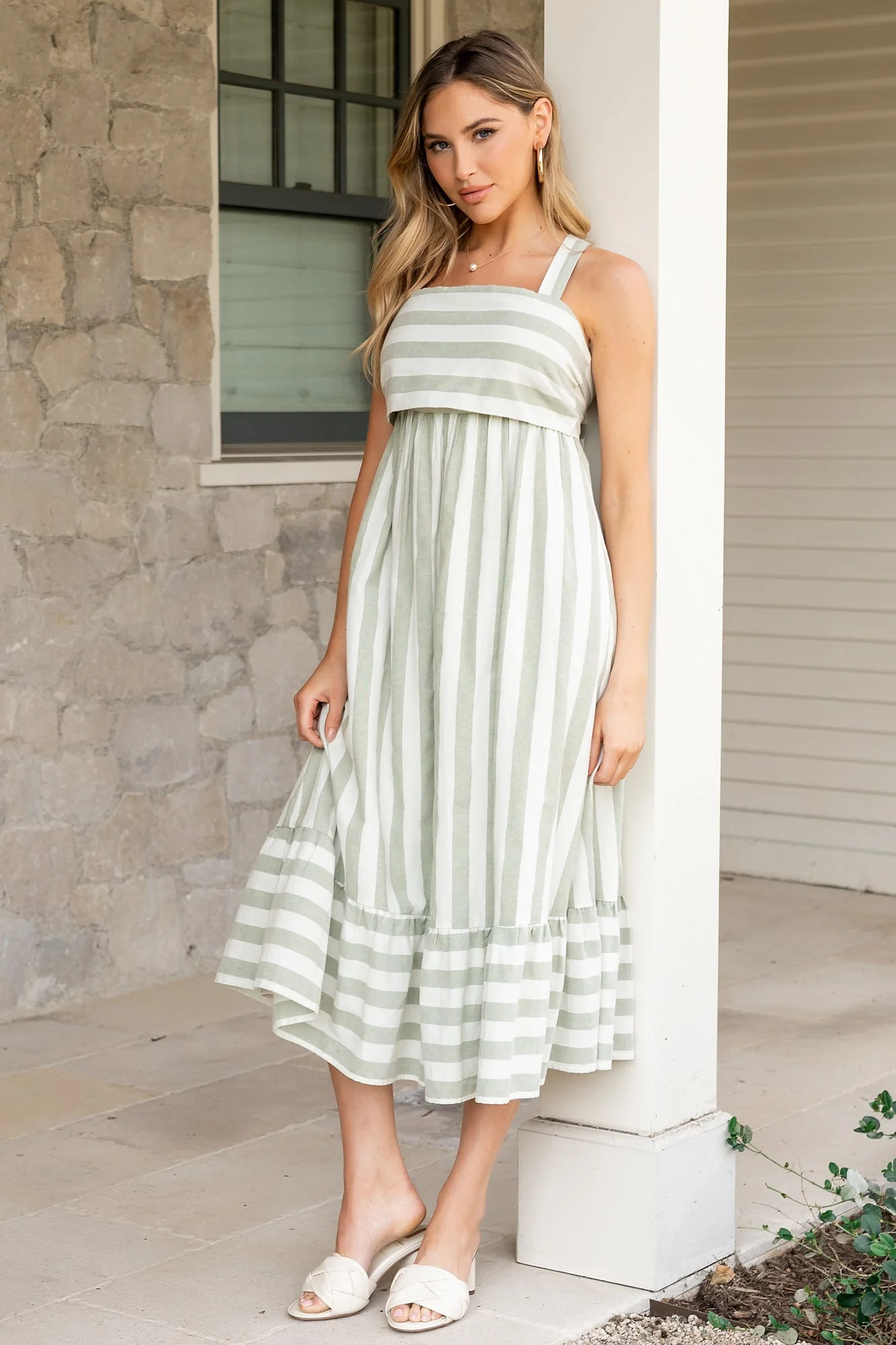 Soren Tie Back Dress | Sage Stripe | Baltic Born