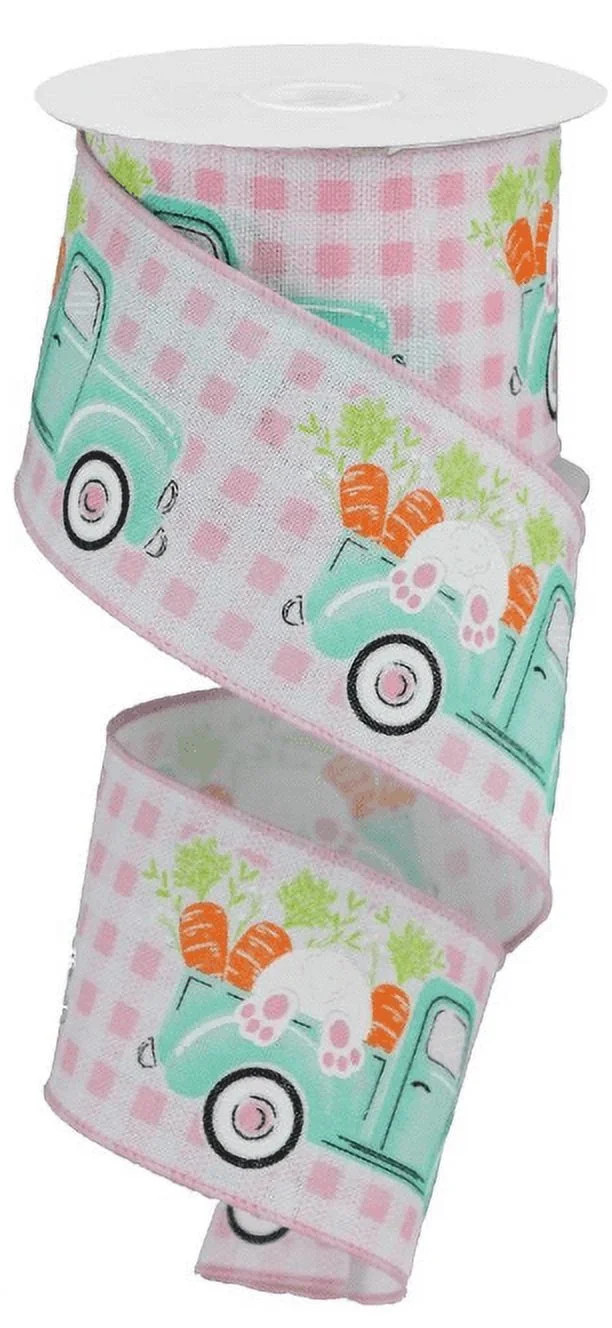 Easter Bunny and Carrots in Truck Wired Edge Ribbon, 10 Yards (Light Pink Gingham, 2.5 Inch)R2640... | Walmart (US)