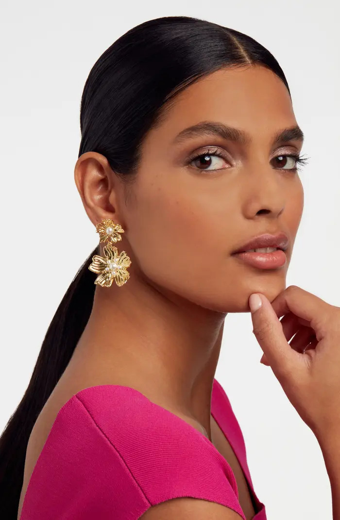 Petaria Imitation Pearl Flower Statement Drop Earrings | Nordstrom