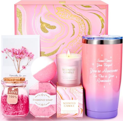 Christmas Gifts for Women, Birthday Gifts for Mom, Wife, Girlfriend, Sister, Anniversary Gifts for Her -Self Care Spa Gift Basket Set, Relaxation Thank You Gifts for Friends, Teacher, Grandma (Pink) | Amazon (US)