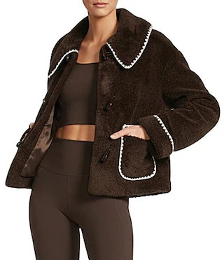 Antonio Melani Collared Long Sleeve Contrast Stitching Shearling Teddy Jacket - M | Dillard's