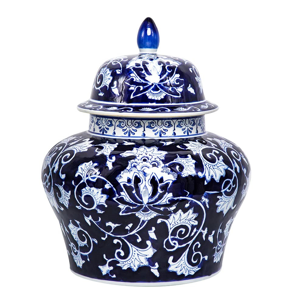 T2 Concept 100% Porcelain D14x17 Traditional Oriental Blue and White Ginger Jar Elegant Flower Va... | Amazon (US)