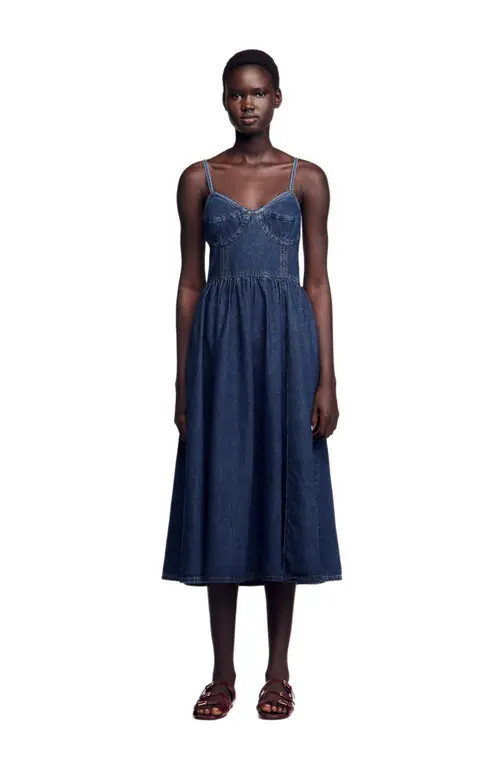 SANDRO Midi denim dress in Blue Jean at Nordstrom, Size 34 Eu | Nordstrom