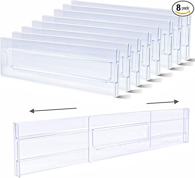 KIKILIE 8 Pack Clear Drawer Dividers, Expandable 11-19'' Dresser Organizers Transparent , for Clo... | Amazon (US)
