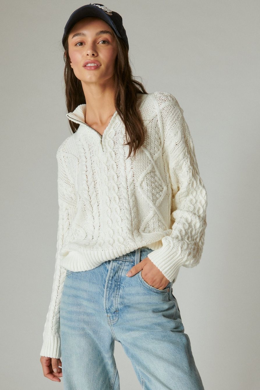CABLE ZIP MOCK NECK SWEATER | Lucky Brand