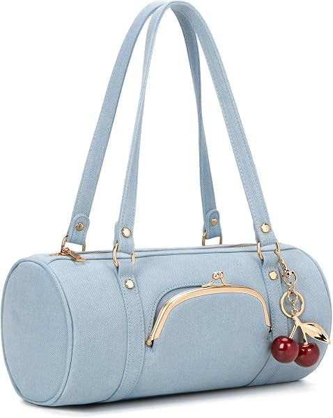Kisslock Barrel Bag Designer Shoulder Bag for Women,Pu Leather Boston Handbag Retro Y2k Bags Tote... | Amazon (US)