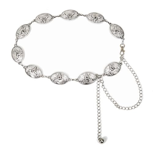 ILuvatar Metal Belt for Women - Antique Silver Bull Chain Western Punk Belt - 47" | Amazon (US)