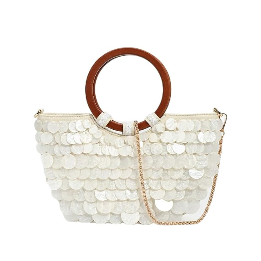 Handmade Beaded Bag, Seashell Bag, Beaded Purse, Shell Purse for Women - Luxury Pearl Sequin Clut... | Amazon (US)