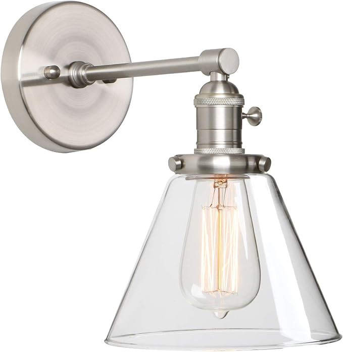 Phansthy Vintage Industrial Wall Sconce, Retro 1-Light 7.3 Inch Glass Cone Shade Wall Light Fixtu... | Amazon (US)