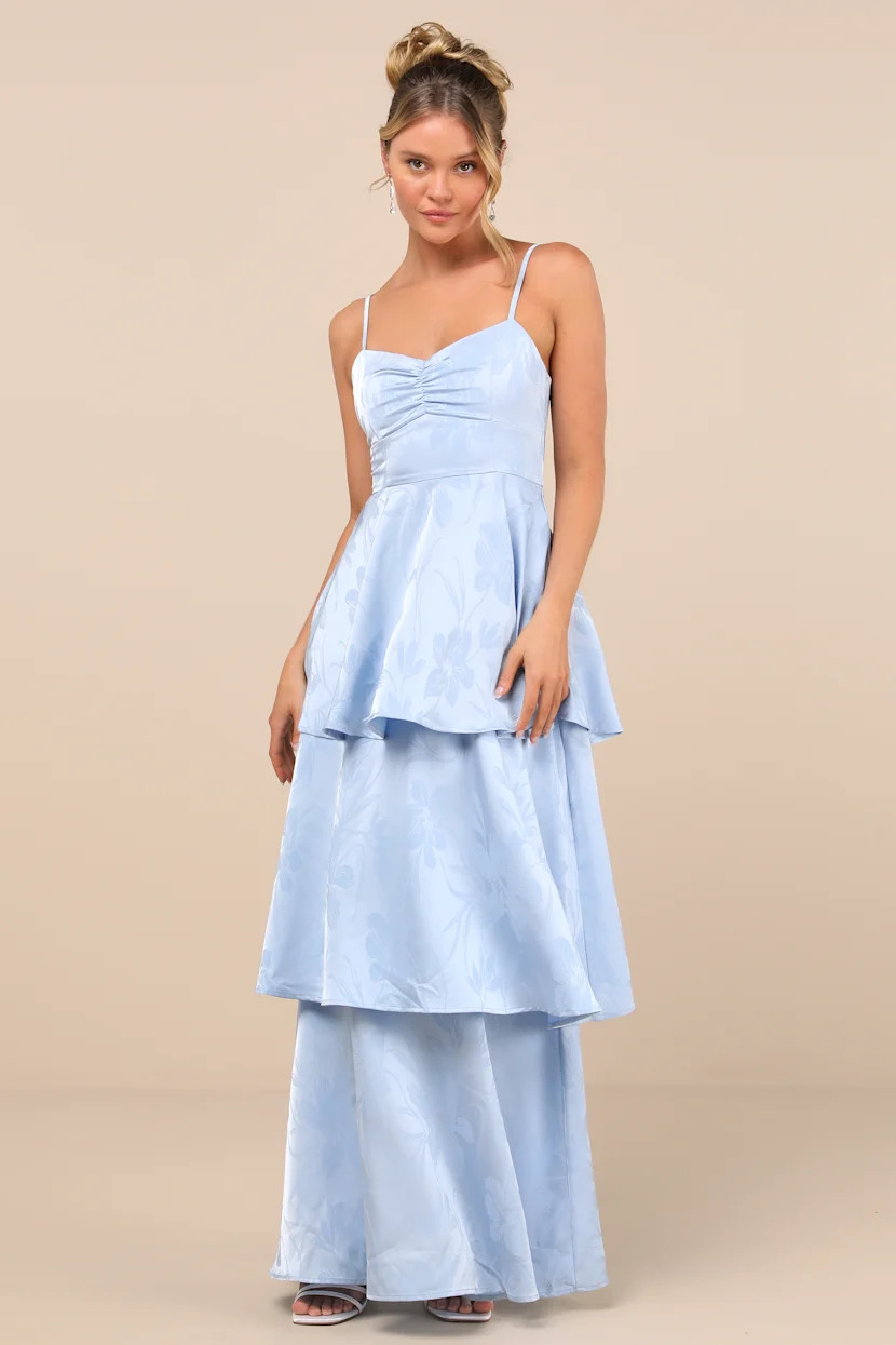 Prigette Light Blue Jacquard Tiered Maxi Dress | Lulus