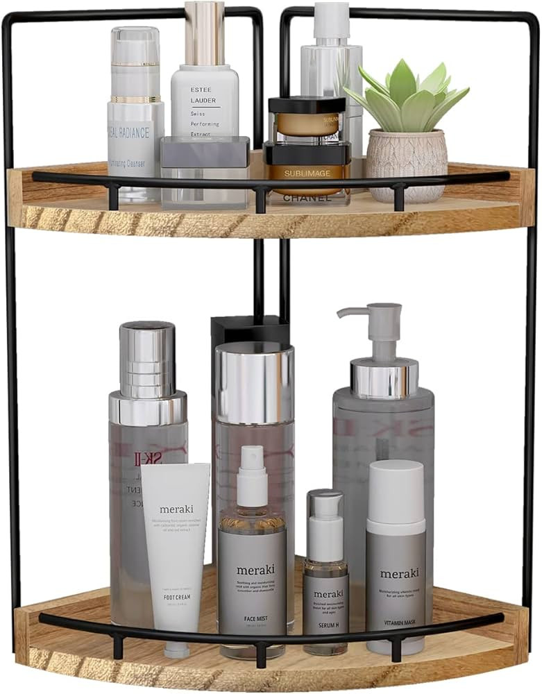 Dorhors 2-Tier Bathroom Counter Organizer,Vanity Counter Corner Shelf, Skincare, Wood Countertop ... | Amazon (US)
